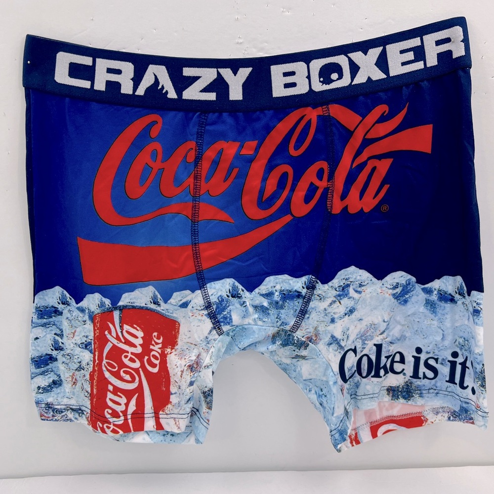 CRAZY BOXER BRIEFS COCA COLA DESIGN, 92%  POLYESTER 8% “ELASTHANNE,” LARGE SIZE